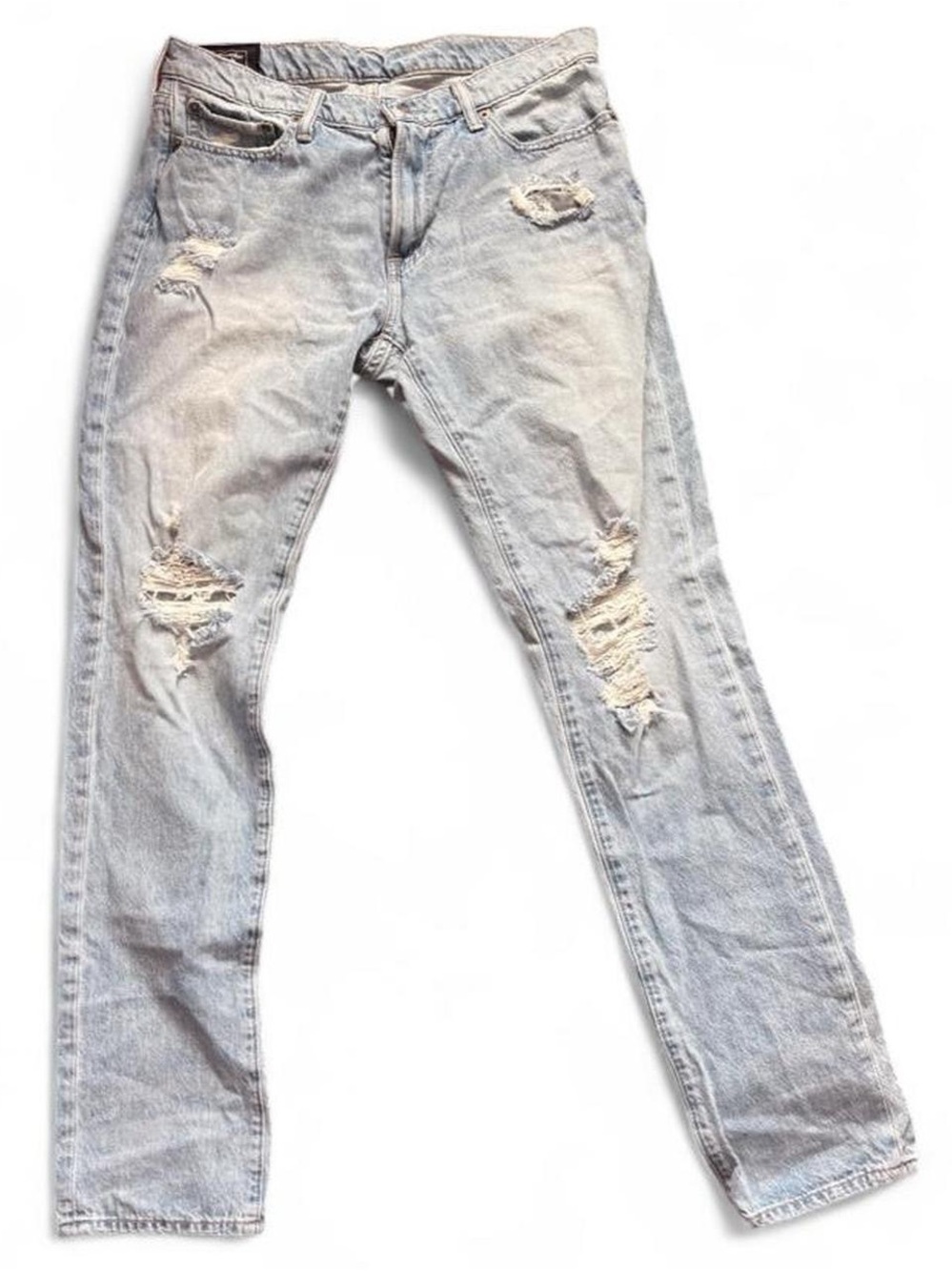 Abercrombie & Fitch Men's Slim Straight Distressed Jeans - Light Blue